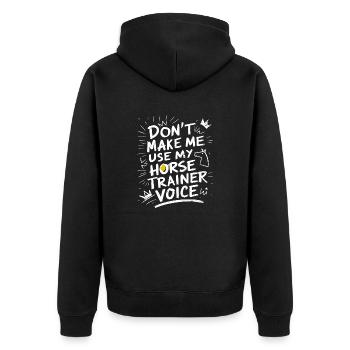 For strong riding trainers with personality - Unisex Premium Organic Zip Hoodie - black - Back - Nico (187cm)