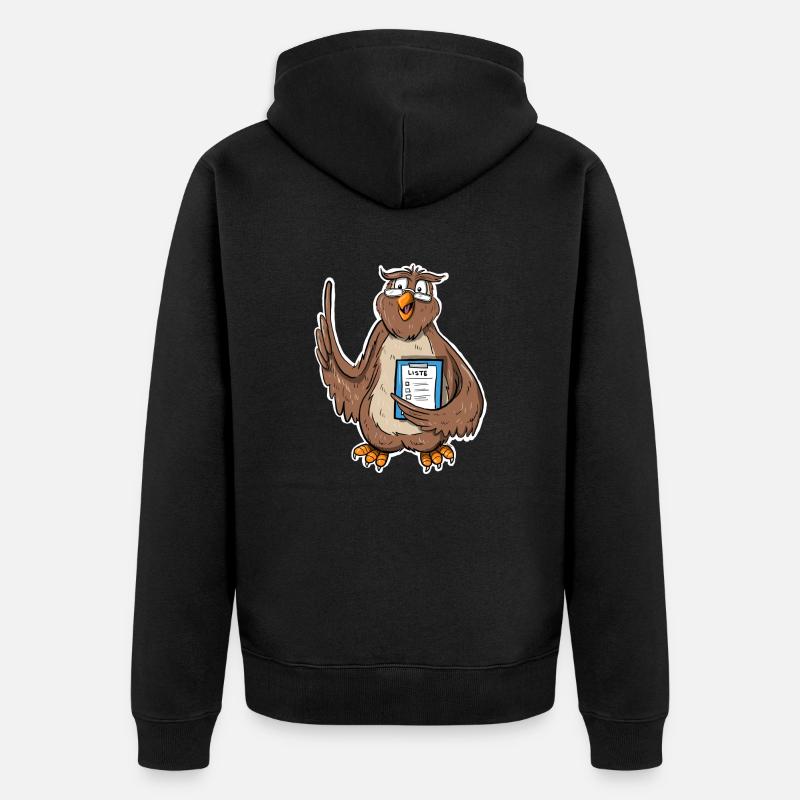 Weise Eule - Unisex Premium Bio Zip Hoodie - Schwarz