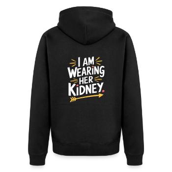 Witziges Statement zur Transplantation - Unisex Premium Bio Zip Hoodie - Schwarz - Hinten - Nico (187cm)