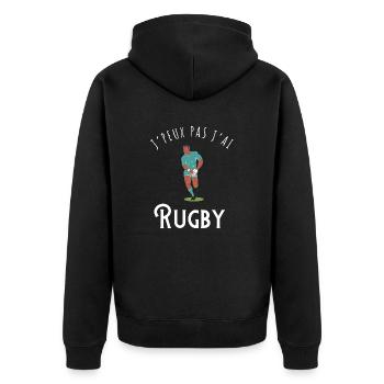 I can't I have rugby - Geschenkidee - Unisex Premium Bio Zip Hoodie - Schwarz - Hinten - Nico (187cm)