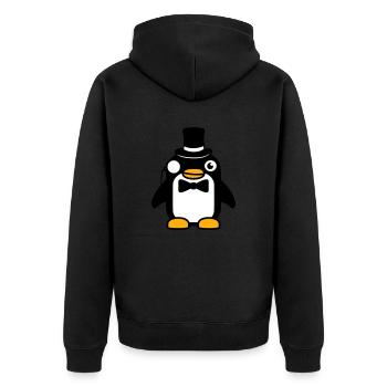 Pinguin Gentleman Sir Herr Zylinder Hut Monokel - Unisex Premium Bio Zip Hoodie - Schwarz - Hinten - Nico (187cm)