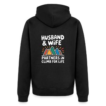 Humorvolles Bergsteiger-Paare-Design - Unisex Premium Bio Zip Hoodie - Schwarz - Hinten - Nico (187cm)