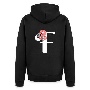 Buchstabe f Minimalistische Blumen - Unisex Premium Bio Zip Hoodie - Schwarz - Hinten - Nico (187cm)