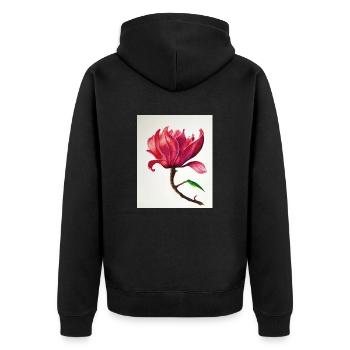 Magnolie - Unisex Premium Bio Zip Hoodie - Schwarz - Hinten - Nico (187cm)