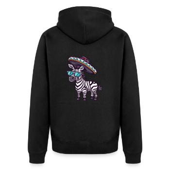 Zebra Comic Lustig Sombrero - Unisex Premium Bio Zip Hoodie - Schwarz - Hinten - Nico (187cm)