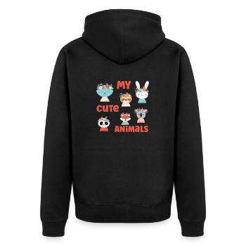 Mes animaux mignons, chat lapin, panda, - Veste à capuche bio Premium Unisexe - noir - Dos - Nico (187cm)