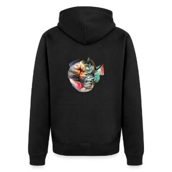 Oni Japanisches Monster - Unisex Premium Bio Zip Hoodie - Schwarz - Hinten - Nico (187cm)