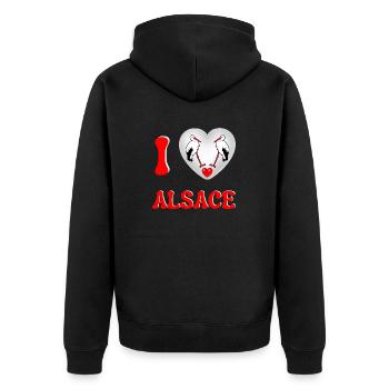 I love Alsace Alsace Cigognes J'aime l'alsace - Veste à capuche bio Premium Unisexe - noir - Dos - Nico (187cm)