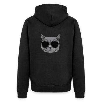 Grey British cat with sunglasses - Unisex Premium Organic Zip Hoodie - black - Back - Nico (187cm)
