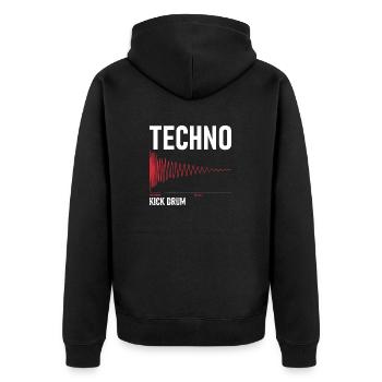 Techno - Kick Drum - Unisex Premium Bio Zip Hoodie - Schwarz - Hinten - Nico (187cm)