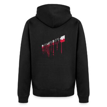 trust no one Zitat - Unisex Premium Bio Zip Hoodie - Schwarz - Hinten - Nico (187cm)