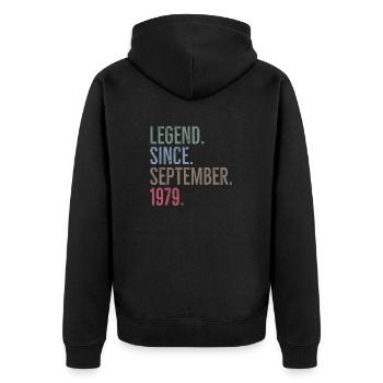Legend Since September 1979 - Unisex Premium Organic Zip Hoodie - black - Back - Nico (187cm)