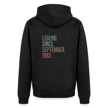 Legende seit September 1982 - Unisex Premium Bio Zip Hoodie - Schwarz - Hinten - Nico (187cm)