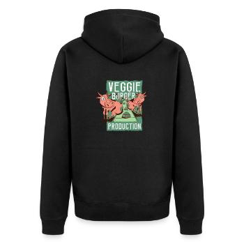 Veggie-Burger-Produktion Veggie-Burger-Produktion - Unisex Premium Bio Zip Hoodie - Schwarz - Hinten - Nico (187cm)