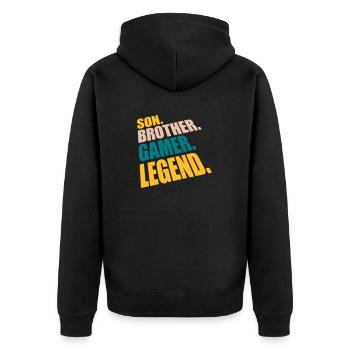 son brother gamer legend - Unisex Premium Bio Zip Hoodie - Schwarz - Hinten - Nico (187cm)