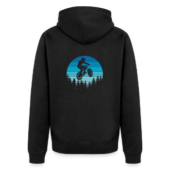 Mountainbike mit blauem Hintergrund - Unisex Premium Bio Zip Hoodie - Schwarz - Hinten - Nico (187cm)
