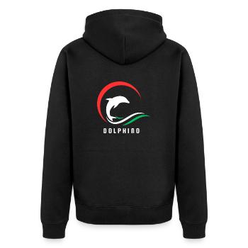 Delfin, Logo Design , Lustig - Unisex Premium Bio Zip Hoodie - Schwarz - Hinten - Nico (187cm)