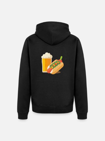 Bier und Hot Dog - Unisex Premium Bio Zip Hoodie - Schwarz