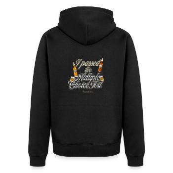 Malt Whiskey T Shirt Spruch Maltiple Choice - Unisex Premium Bio Zip Hoodie - Schwarz - Hinten - Nico (187cm)