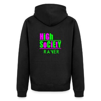 High-Society-Rave - Unisex Premium Bio Zip Hoodie - Schwarz - Hinten - Nico (187cm)