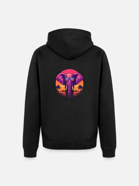 Synthwave Elephant Sunset - Unisex Premium Organic Zip Hoodie - black