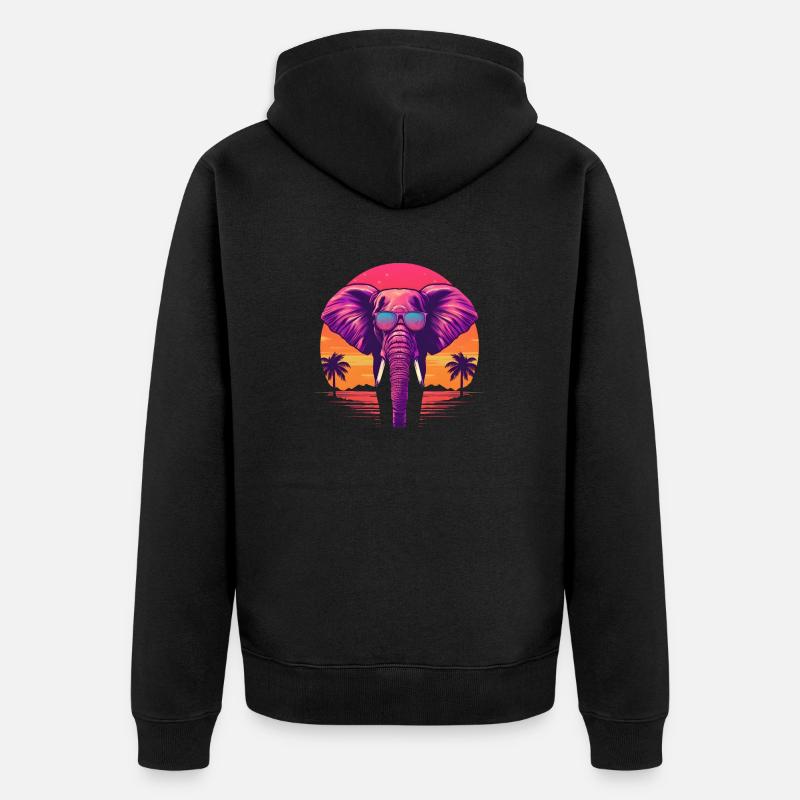 Synthwave Elephant Sunset - Unisex Premium Bio Zip Hoodie - Schwarz