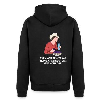 Essenswettbewerb Texas Design für stolze Texaner - Unisex Premium Bio Zip Hoodie - Schwarz - Hinten - Nico (187cm)