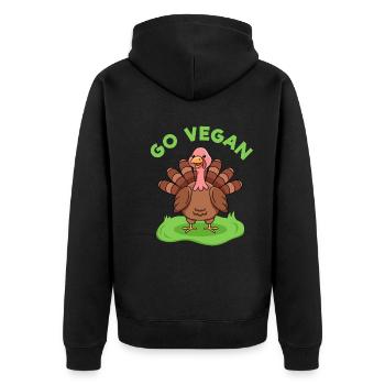 Truthahn-Design für stolze Veganer - Unisex Premium Bio Zip Hoodie - Schwarz - Hinten - Nico (187cm)