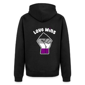 L’amour gagne la conception du poing de la fierté asexuée pour l’égalité - Veste à capuche bio Premium Unisexe - noir - Dos - Nico (187cm)