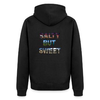 salty but sweet - Unisex Premium Bio Zip Hoodie - Schwarz - Hinten - Nico (187cm)
