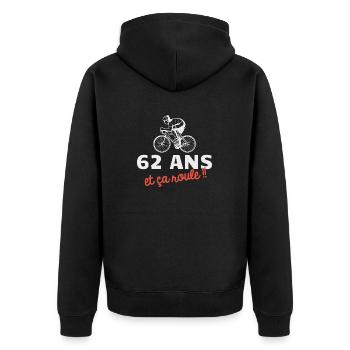 62 ans et ça roule Cyclisme Vélo - Veste à capuche bio Premium Unisexe - noir - Dos - Nico (187cm)