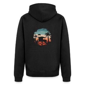 Beach Style: Sommer, Sonne, Palmen und Meer - Unisex Premium Bio Zip Hoodie - Schwarz - Hinten - Nico (187cm)