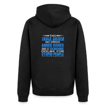 Funny Trucker Genuine Dislike For Stupid People - Unisex Premium Organic Zip Hoodie - black - Back - Nico (187cm)