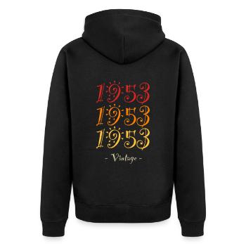 Jahrgang 1953 - Unisex Premium Bio Zip Hoodie - Schwarz - Hinten - Nico (187cm)