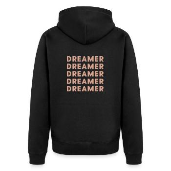 Träumer, Motivationstext wiederholen - Unisex Premium Bio Zip Hoodie - Schwarz - Hinten - Nico (187cm)