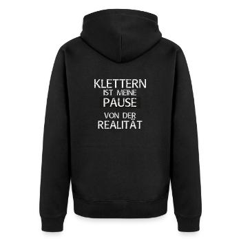 Klettern ist meine Pause von der Realität - Unisex Premium Bio Zip Hoodie - Schwarz - Hinten - Nico (187cm)