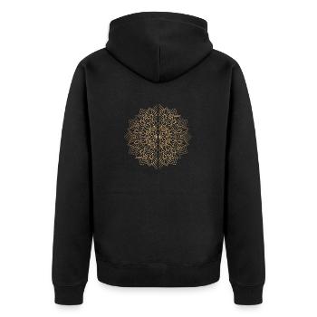 Golden Manalda / Yoga oder Gym - Unisex Premium Bio Zip Hoodie - Schwarz - Hinten - Nico (187cm)