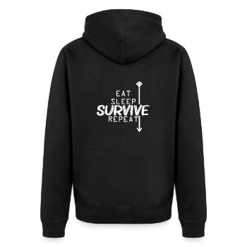 Adventure Travel Hiking Mountain - Unisex Premium Bio Zip Hoodie - Schwarz - Hinten - Nico (187cm)