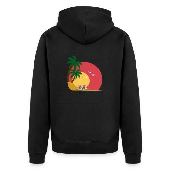Urlaubsreif - Unisex Premium Bio Zip Hoodie - Schwarz - Hinten - Nico (187cm)