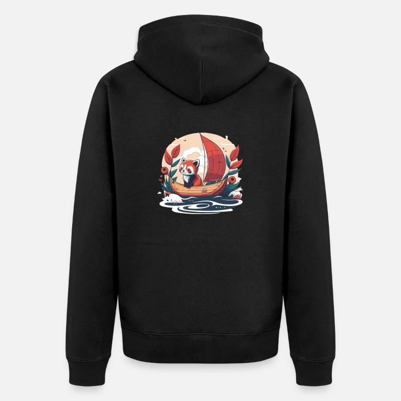 roter Panda auf einem Boot - Unisex Premium Bio Zip Hoodie - Schwarz