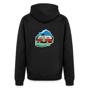 vintage camper car - Unisex Premium Bio Zip Hoodie - Schwarz - Hinten - Nico (187cm)