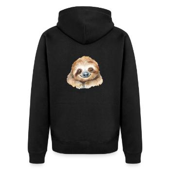 Faultier Wasserfarben Aquarell - Unisex Premium Bio Zip Hoodie - Schwarz - Hinten - Nico (187cm)