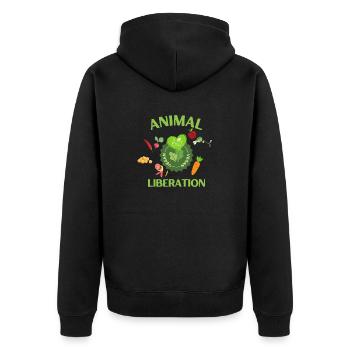 Animal Liberation, végétalien bio - Veste à capuche bio Premium Unisexe - noir - Dos - Nico (187cm)