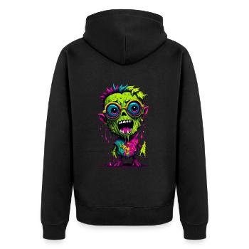 Bunter cooler Zombie - Unisex Premium Bio Zip Hoodie - Schwarz - Hinten - Nico (187cm)