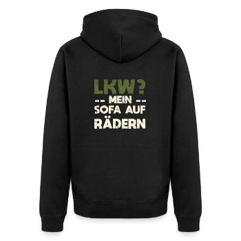 LKW? Mein Sofa Auf Rädern! - Unisex Premium Bio Zip Hoodie - Schwarz - Hinten - Nico (187cm)