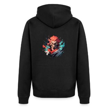 Pirat - Unisex Premium Bio Zip Hoodie - Schwarz - Hinten - Nico (187cm)
