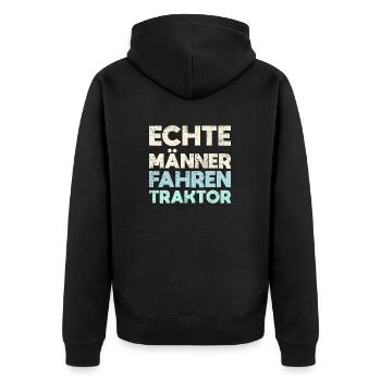 Echte Männer Fahren Traktor - Unisex Premium Bio Zip Hoodie - Schwarz - Hinten - Nico (187cm)