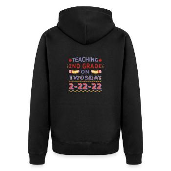 Teaching 2nd grade on twosday Teaching 2nd grade o - Unisex Premium Bio Zip Hoodie - Schwarz - Hinten - Nico (187cm)