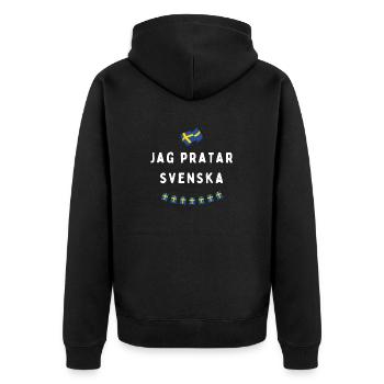 Jag pratar svenska. weiß - Unisex Premium Bio Zip Hoodie - Schwarz - Hinten - Nico (187cm)
