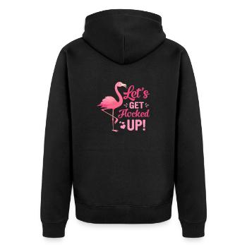 Lass uns in Scharen strömen, Flamingo - Unisex Premium Bio Zip Hoodie - Schwarz - Hinten - Nico (187cm)